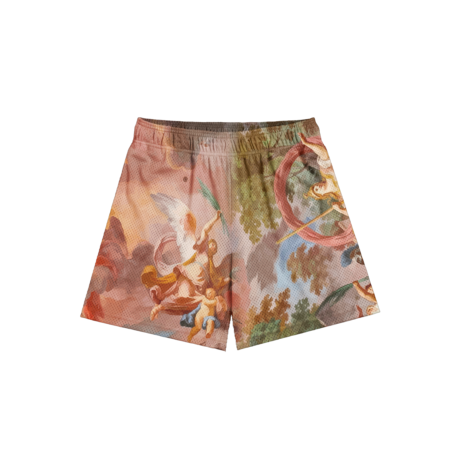 CLTR Void mesh shorts with Renaissance-inspired artwork, back view