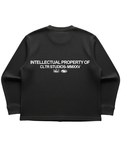 Black waffle knit oversized full-sleeve Back Design